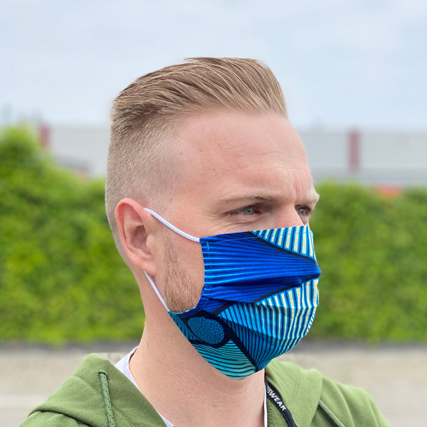 Afrikaanse print mondmasker / mondkapje van katoen Unisex - Blauwe effects