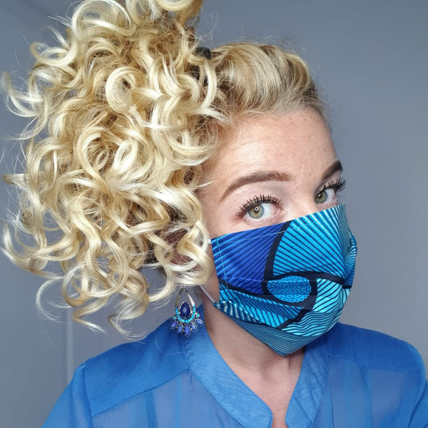 Afrikaanse print mondmasker / mondkapje van katoen Unisex - Blauwe effects