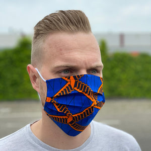 Afrikaanse print mondmasker / mondkapje van katoen Unisex - Blauw oranje stairs