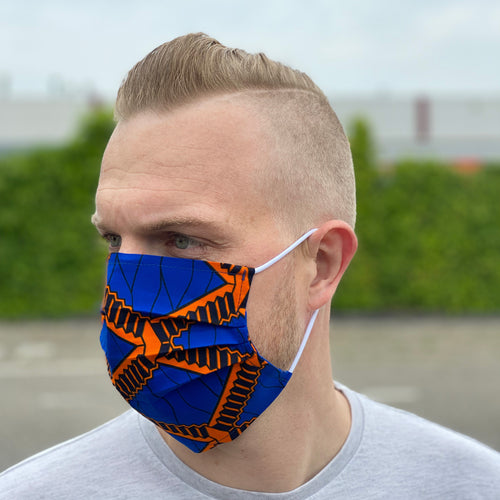 Afrikaanse print mondmasker / mondkapje van katoen Unisex - Blauw oranje stairs