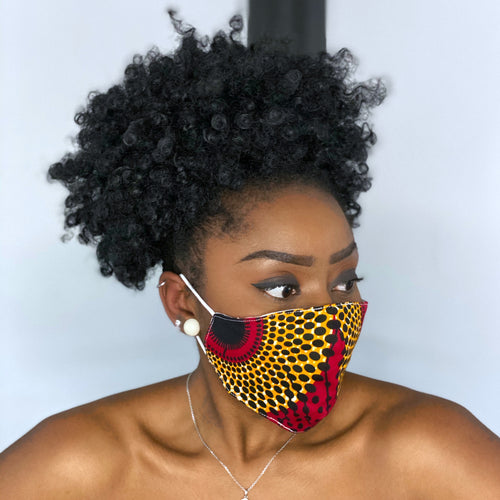 Afrikaanse print mondmasker / mondkapje van katoen Unisex - Rood / Geel / Zwarte dots