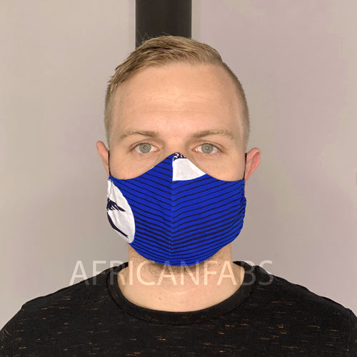 Afrikaanse print mondmasker / mondkapje van Vlisco stof (Premium model) Unisex - Blauwe speedbird