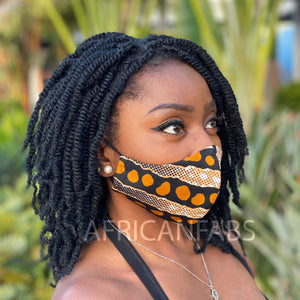 African print Mouth mask / Face mask made of cotton (Premium model) Unisex - Black / brown bogolan