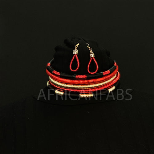 Afrikaanse stijl Choker Set / Rood / zwart/ goud Hoge halsketting + Oorbellen