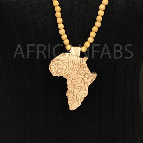 Houten kralen ketting / halsketting / hanger - Afrikaans continent - cream