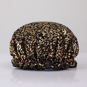 GROTE Douchemuts / Shower cap voor vol haar / krullen / afro - Zwart Gouden Leopard