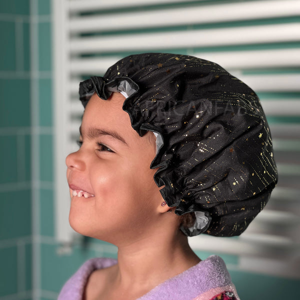 Douchemuts Kind / Shower cap voor kinderen - Zwart Gouden Sterren