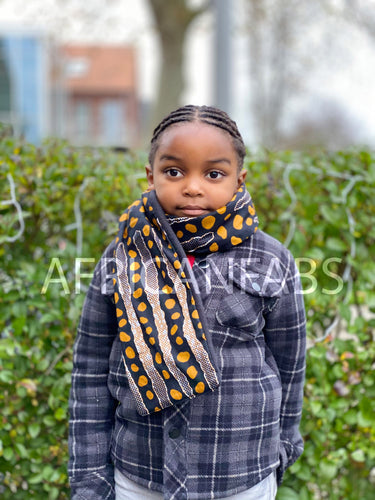 Warme Sjaal voor Kinderen met Afrikaanse print Unisex - Zwarte Mud cloth stripes