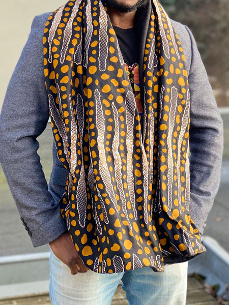Warme Sjaal met Afrikaanse print Unisex - Zwarte Mud cloth stripes