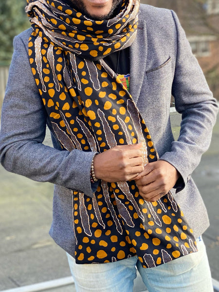 Warme Sjaal met Afrikaanse print Unisex - Zwarte Mud cloth stripes