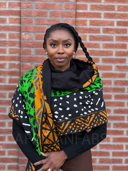 Warme Sjaal met Afrikaanse print Unisex - Groene mud cloth / bogolan