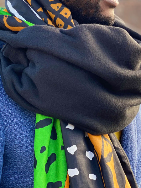 Warme Sjaal met Afrikaanse print Unisex - Groene mud cloth / bogolan