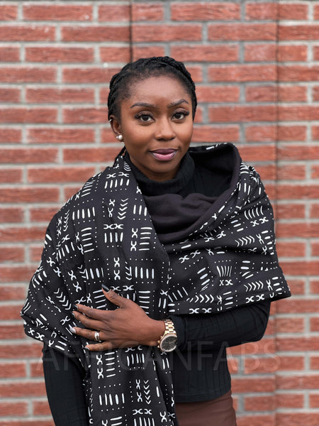 SJAAL & SOK SET - Afrikaanse print zwarte bogolan Winter Sjaal + Sokken