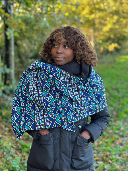 Warme Sjaal met Afrikaanse print Unisex - Blauwe / turquoise Bogolan