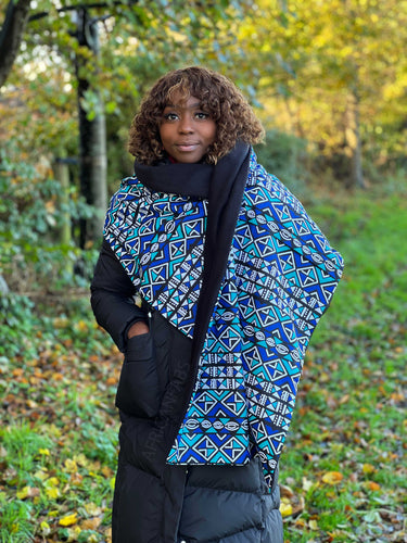 Warme Sjaal met Afrikaanse print Unisex - Blauwe / turquoise Bogolan