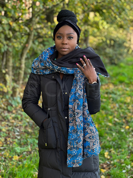 Warme Sjaal met Afrikaanse print Unisex - Blauwe Starflower