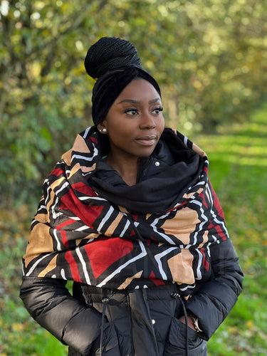 SJAAL & SOK SET - Afrikaanse print kastanje rode bogolan Winter Sjaal + Sokken