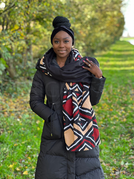 SJAAL & SOK SET - Afrikaanse print kastanje rode bogolan Winter Sjaal + Sokken