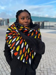 Warme Sjaal met Afrikaanse print Unisex - Zwart / gele sunburst