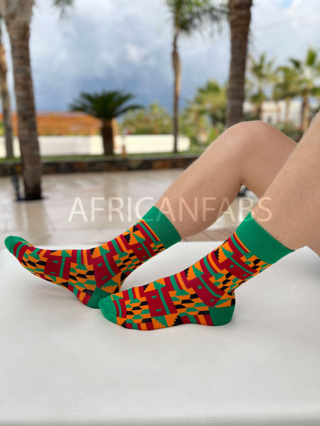 Afrikaanse sokken / Afro sokken / Kente sokken - Groen / Oranje