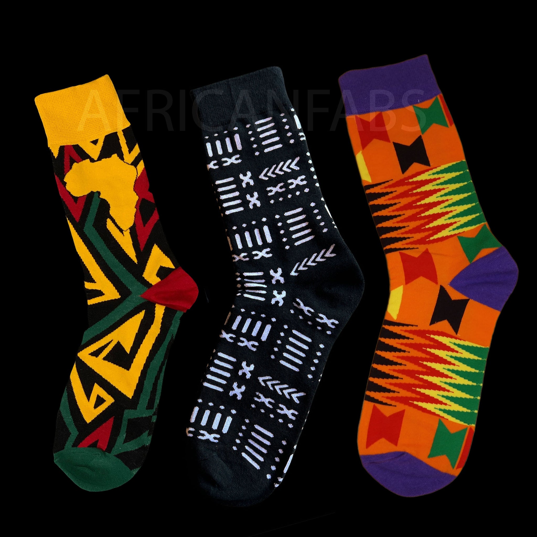 Afrikaanse sokken / Afro sokken / kente / Mud print - Set van 3 paar