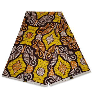 Afrikaanse stof - Gele figures - Super Wax 100% fijn katoen