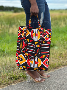 Shopper tas met Afrikaanse print - Rood / geel - Herbruikbare Boodschappentas van katoen