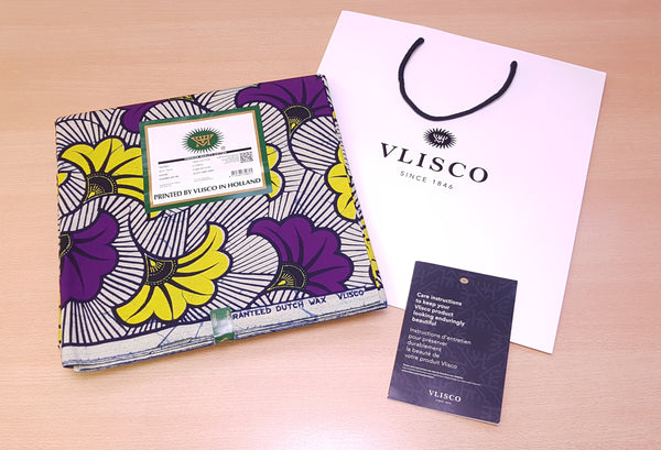 VLISCO stof Hollandais Afrikaanse Wax print - Paarse Trouwbloemen