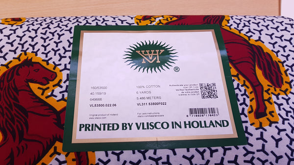 VLISCO stof Hollandais Afrikaanse Wax print - Wit / Rode Jumping Horse