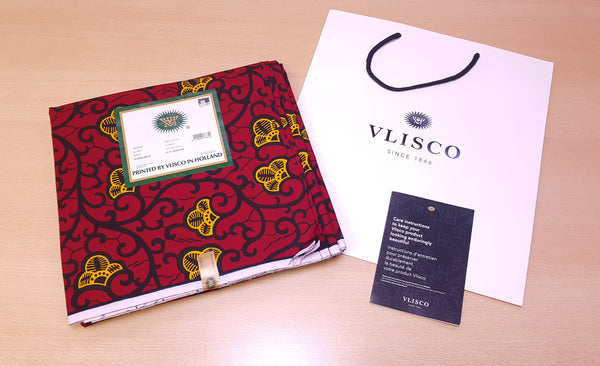 VLISCO stof Hollandais Afrikaanse Wax print - Rood / Gele Branch