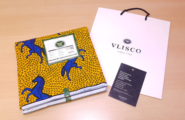 VLISCO stof Hollandais Afrikaanse Wax print - Geel / Blauwe Jumping Horse