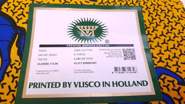 VLISCO stof Hollandais Afrikaanse Wax print - Geel / Blauwe Jumping Horse