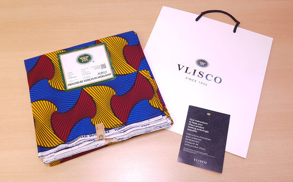 VLISCO stof Hollandais Afrikaanse Wax print - Rood / Geel / Blauwe Santana