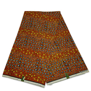 VLISCO stof Hollandais Afrikaanse Wax print - Donker Oranje / bruine leopard