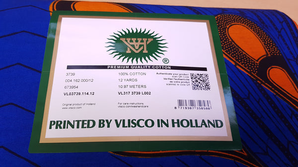 VLISCO stof Hollandais Afrikaanse Wax print - Blauw / Oranje Bulb