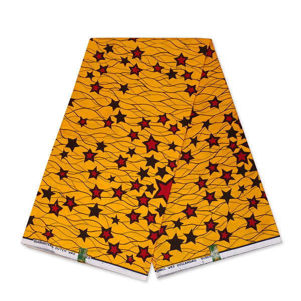 VLISCO stof Hollandais Afrikaanse Wax print - Geel / Rode Stars
