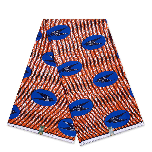 VLISCO stof Hollandais Afrikaanse Wax print - Oranje Blauwe Speedbird LIMITED EDITION