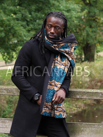 Warme Sjaal met Afrikaanse print Unisex - Blauwe / Mustard classic