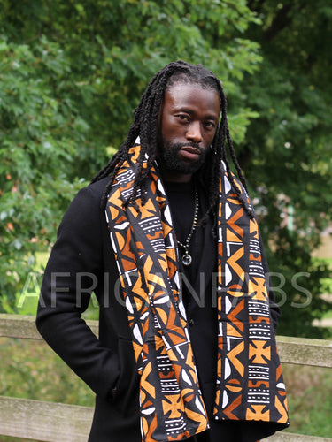 SJAAL & SOK SET - Afrikaanse print bruine bogolan Winter Sjaal + Sokken