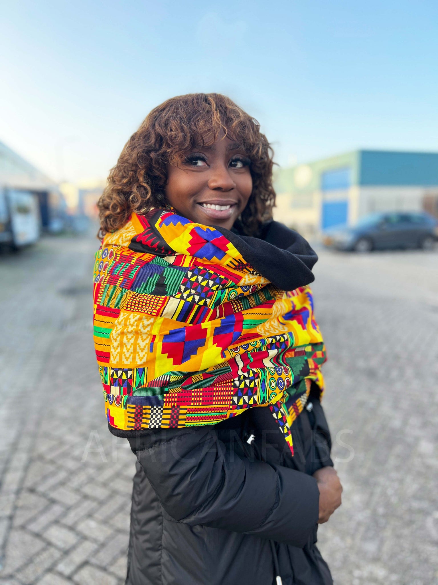 Warme Sjaal met Afrikaanse print Unisex - Geel / Multicolor kente