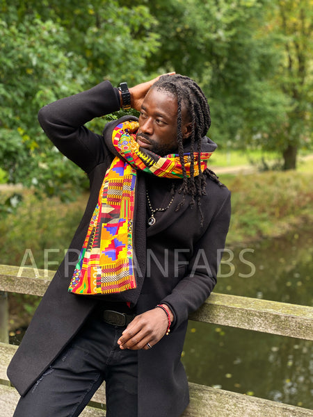 Warme Sjaal met Afrikaanse print Unisex - Geel / Multicolor kente