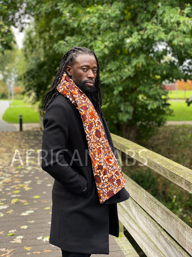 Warme Sjaal met Afrikaanse print Unisex - Bruin / oranje leaf