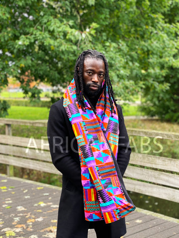 Warme Sjaal met Afrikaanse print Unisex - Paars / roze kente