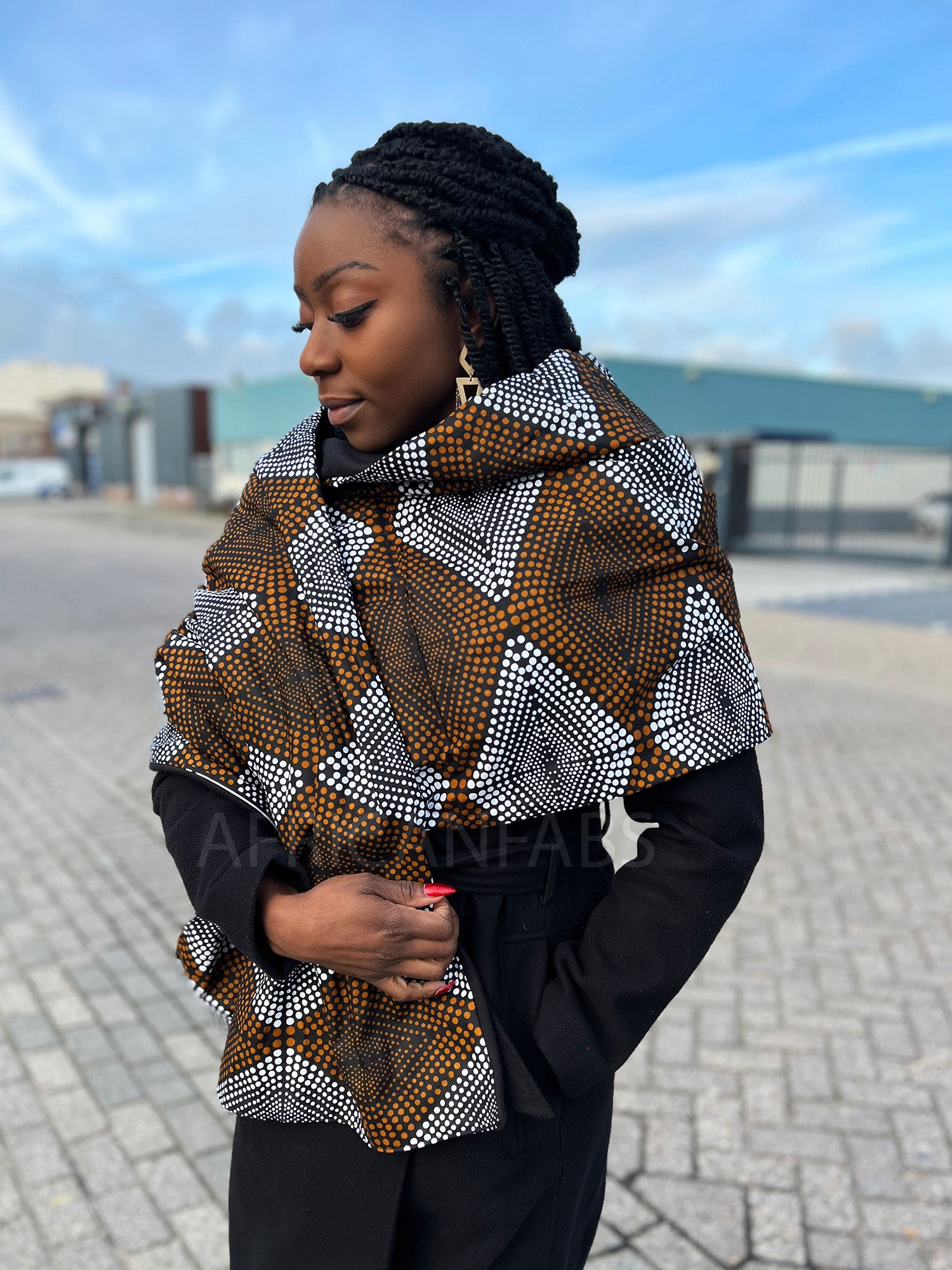 Warme Sjaal met Afrikaanse print Unisex - Mosterd / bruin