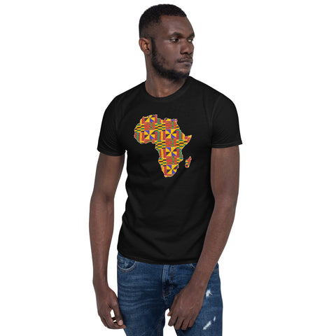 T-shirt Unisex - Afrikaans continent in Kente print D001 (Zwart of Wit)