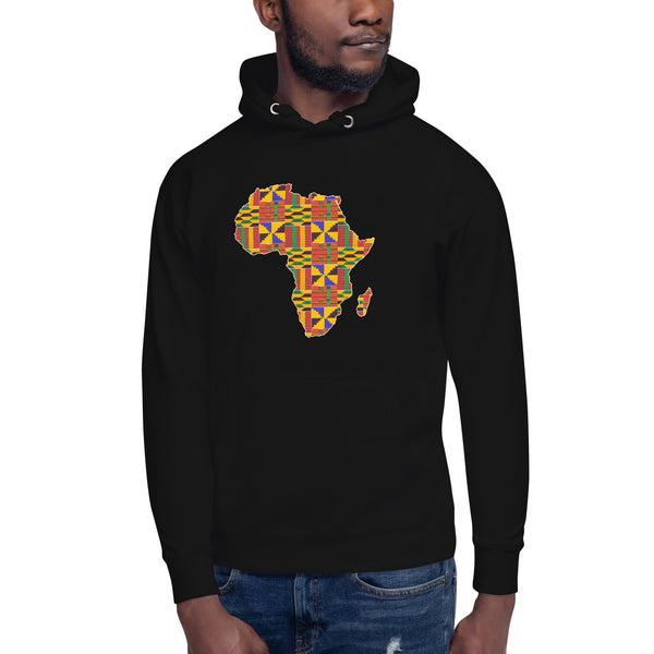 Hoodie - Unisex - Afrikaans continent in Kente print D001 (Hoodie Zwart of Wit)