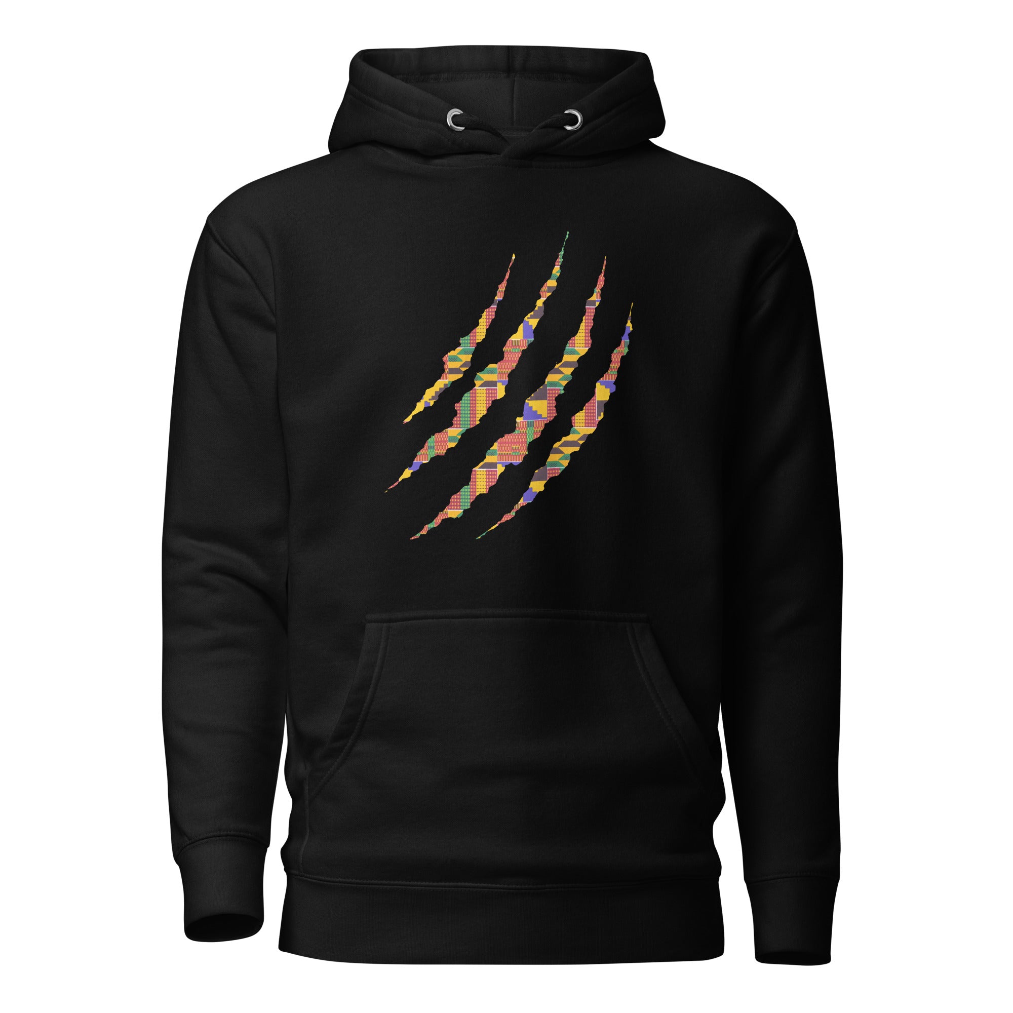 Hoodie - Unisex - Claw in Kente print D022 (Hoodie in Zwart of Wit)