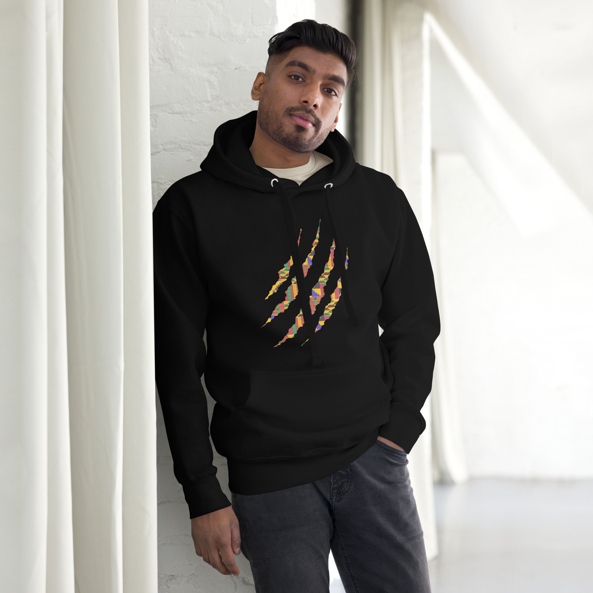 Hoodie - Unisex - Claw in Kente print D022 (Hoodie in Zwart of Wit)