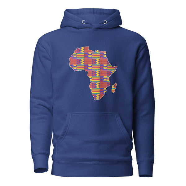 Hoodie - Unisex - Afrikaans continent in Rode Kente print D002 (Hoodie Zwart of Wit)