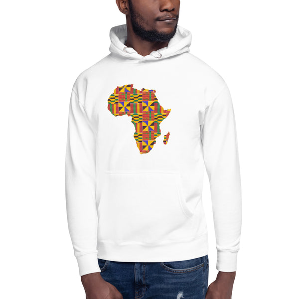 Hoodie - Unisex - Afrikaans continent in Kente print D001 (Hoodie Zwart of Wit)